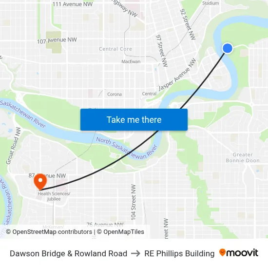 Dawson Bridge & Rowland Road to RE Phillips Building map