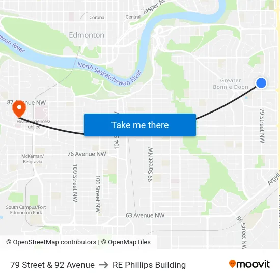 79 Street & 92 Avenue to RE Phillips Building map
