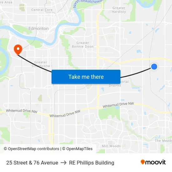 25 Street & 76 Avenue to RE Phillips Building map