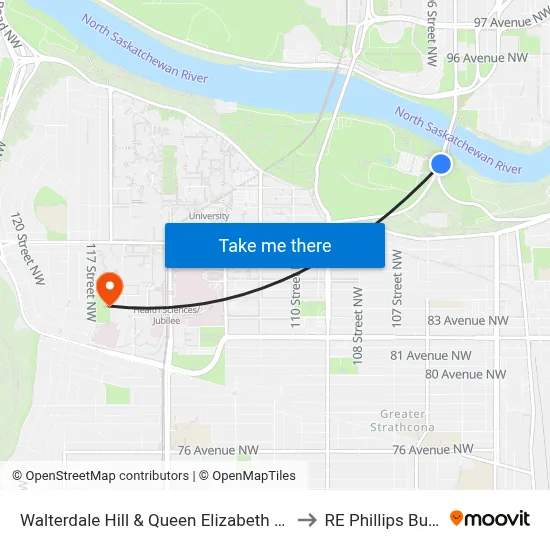 Walterdale Hill & Queen Elizabeth Park Road to RE Phillips Building map