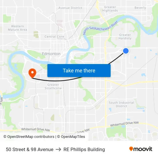 50 Street & 98 Avenue to RE Phillips Building map