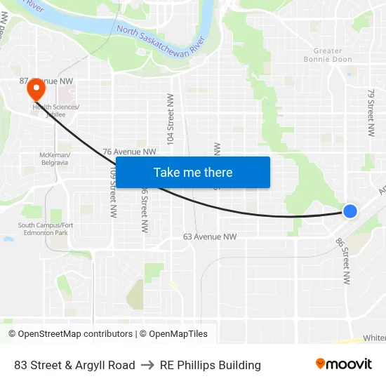 83 Street & Argyll Road to RE Phillips Building map