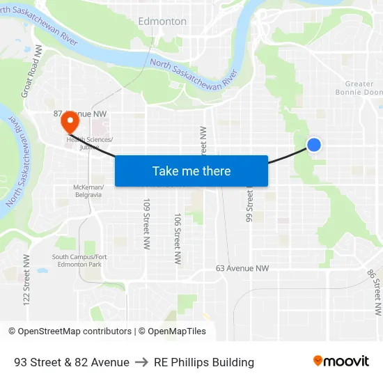 93 Street & 82 Avenue to RE Phillips Building map
