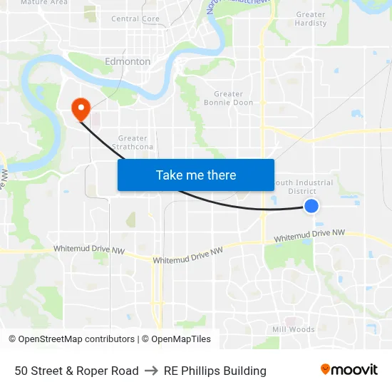 50 Street & Roper Road to RE Phillips Building map