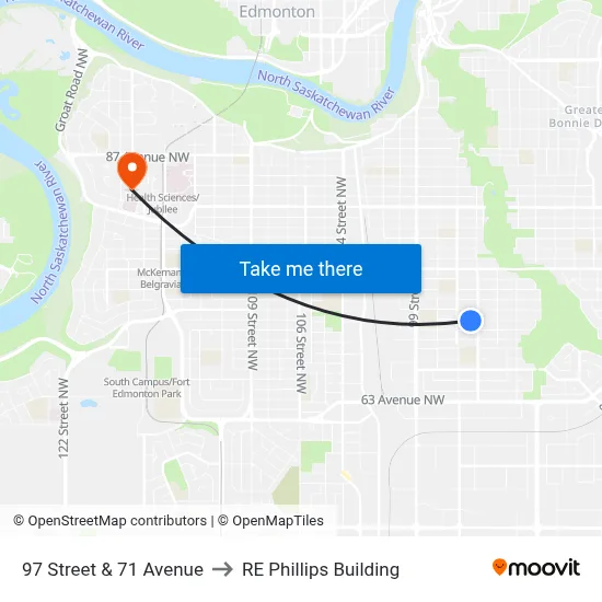 97 Street & 71 Avenue to RE Phillips Building map