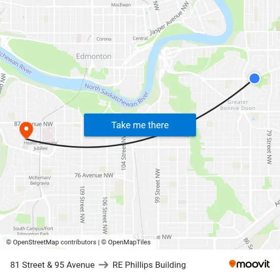 81 Street & 95 Avenue to RE Phillips Building map