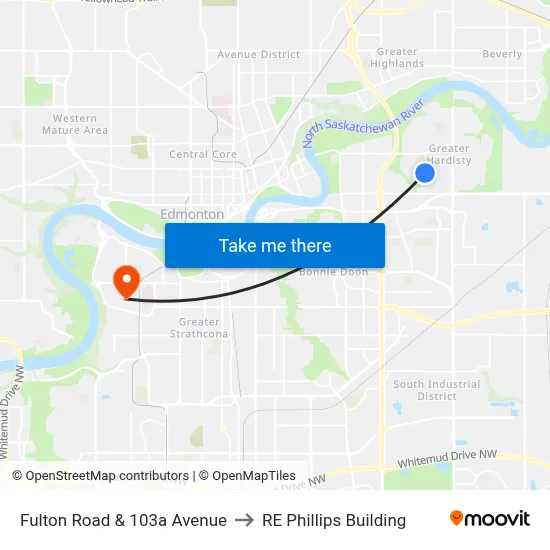 Fulton Road & 103a Avenue to RE Phillips Building map
