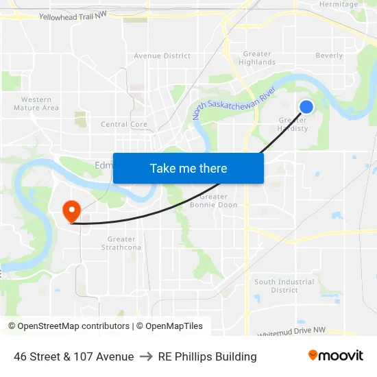 46 Street & 107 Avenue to RE Phillips Building map