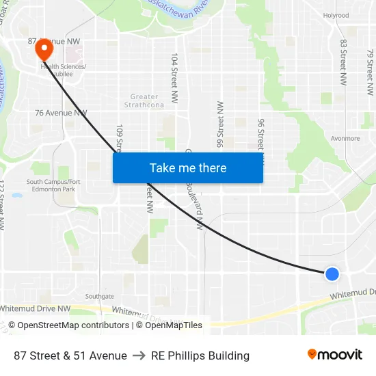 87 Street & 51 Avenue to RE Phillips Building map