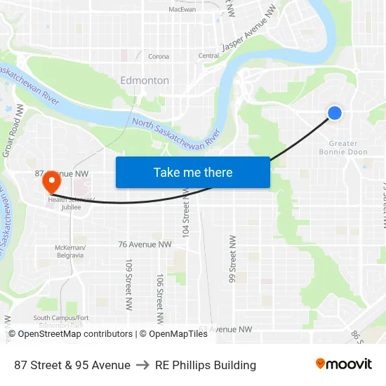 87 Street & 95 Avenue to RE Phillips Building map