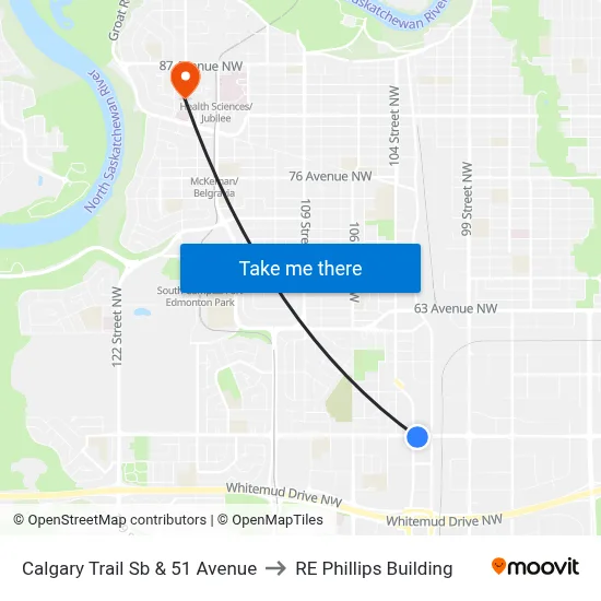 Calgary Trail Sb & 51 Avenue to RE Phillips Building map
