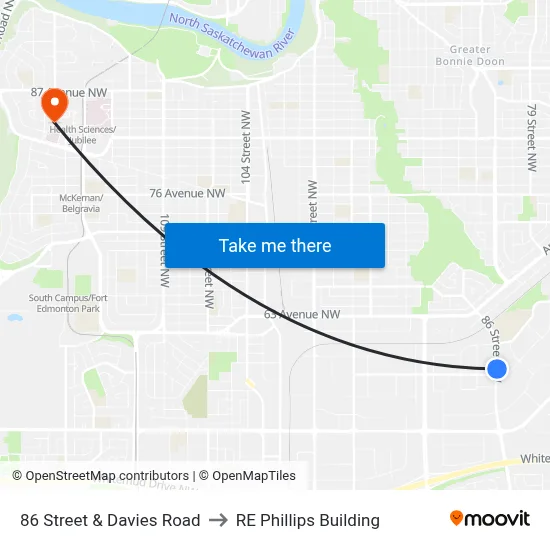 86 Street & Davies Road to RE Phillips Building map