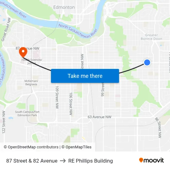 87 Street & 82 Avenue to RE Phillips Building map