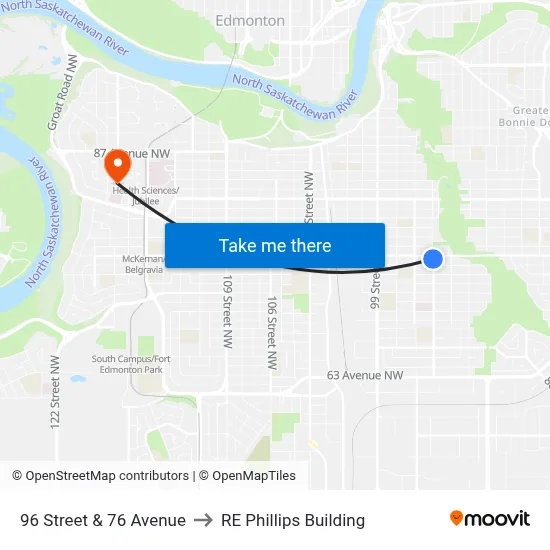 96 Street & 76 Avenue to RE Phillips Building map