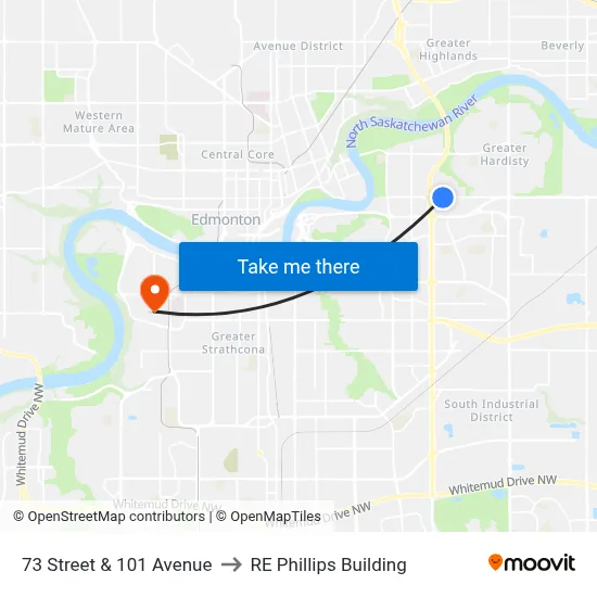 73 Street & 101 Avenue to RE Phillips Building map