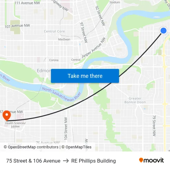 75 Street & 106 Avenue to RE Phillips Building map