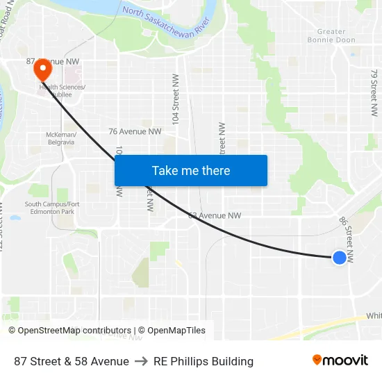 87 Street & 58 Avenue to RE Phillips Building map