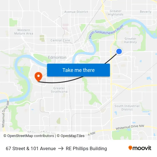 67 Street & 101 Avenue to RE Phillips Building map