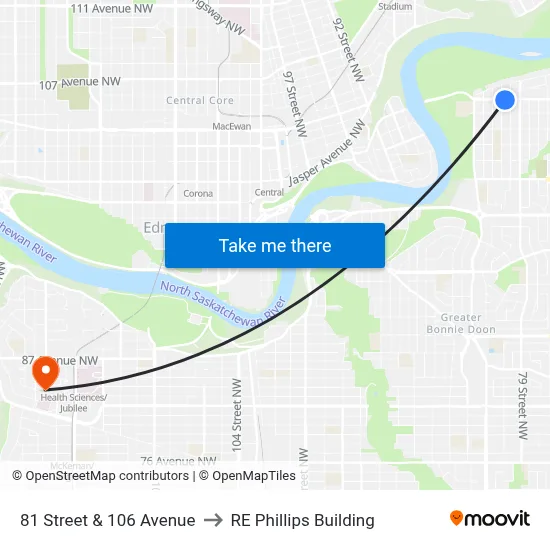 81 Street & 106 Avenue to RE Phillips Building map