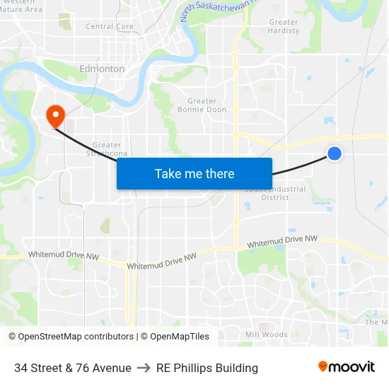 34 Street & 76 Avenue to RE Phillips Building map