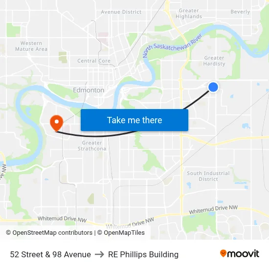 52 Street & 98 Avenue to RE Phillips Building map