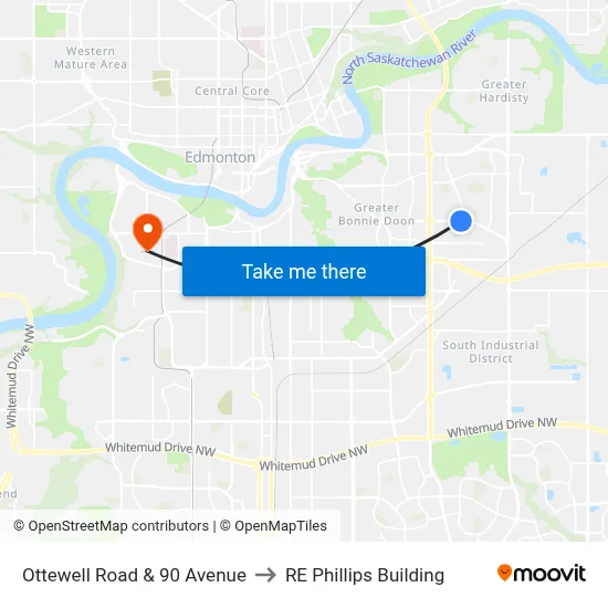 Ottewell Road & 90 Avenue to RE Phillips Building map