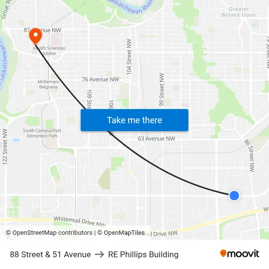 88 Street & 51 Avenue to RE Phillips Building map