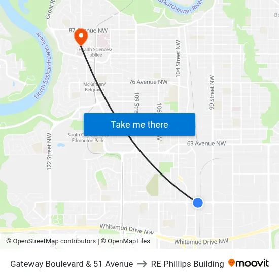 Gateway Boulevard & 51 Avenue to RE Phillips Building map