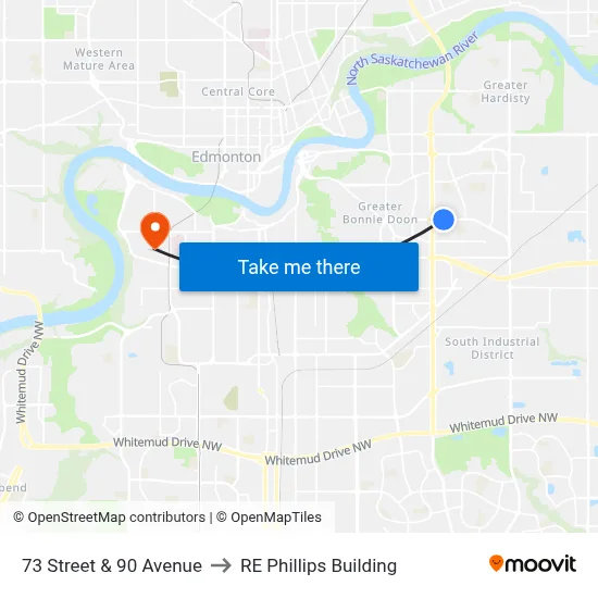73 Street & 90 Avenue to RE Phillips Building map