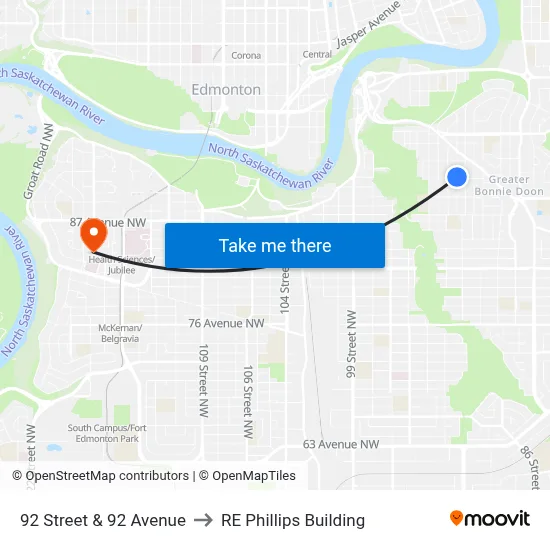 92 Street & 92 Avenue to RE Phillips Building map