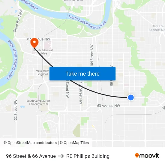 96 Street & 66 Avenue to RE Phillips Building map