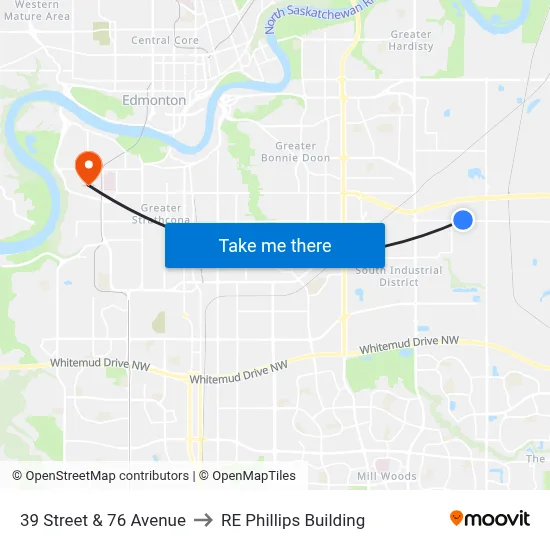 39 Street & 76 Avenue to RE Phillips Building map