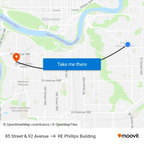 85 Street & 92 Avenue to RE Phillips Building map