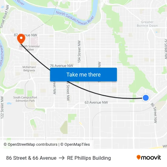 86 Street & 66 Avenue to RE Phillips Building map