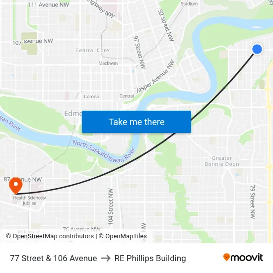 77 Street & 106 Avenue to RE Phillips Building map