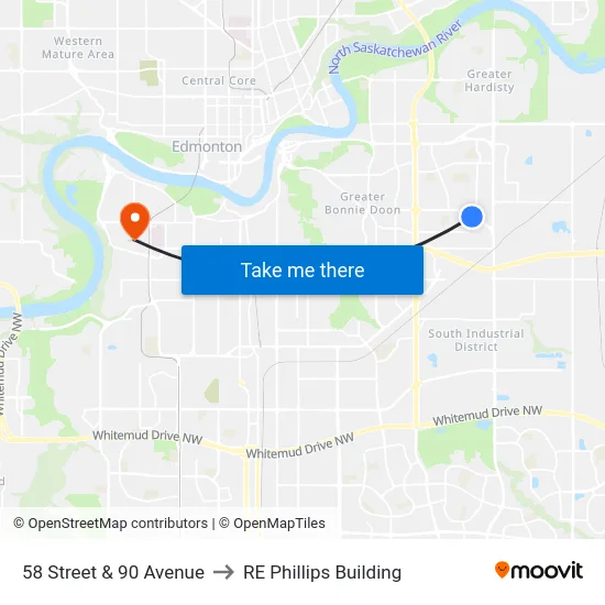 58 Street & 90 Avenue to RE Phillips Building map