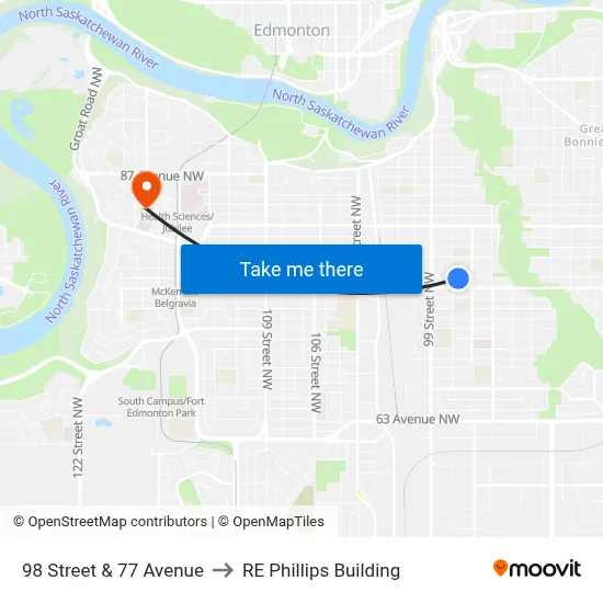 98 Street & 77 Avenue to RE Phillips Building map