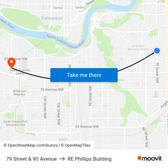 79 Street & 90 Avenue to RE Phillips Building map