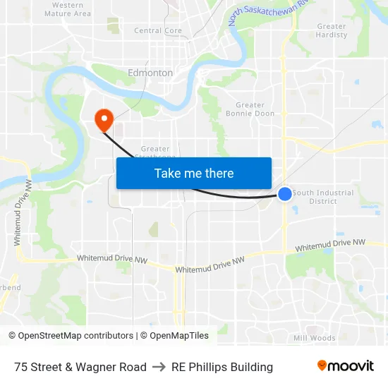 75 Street & Wagner Road to RE Phillips Building map