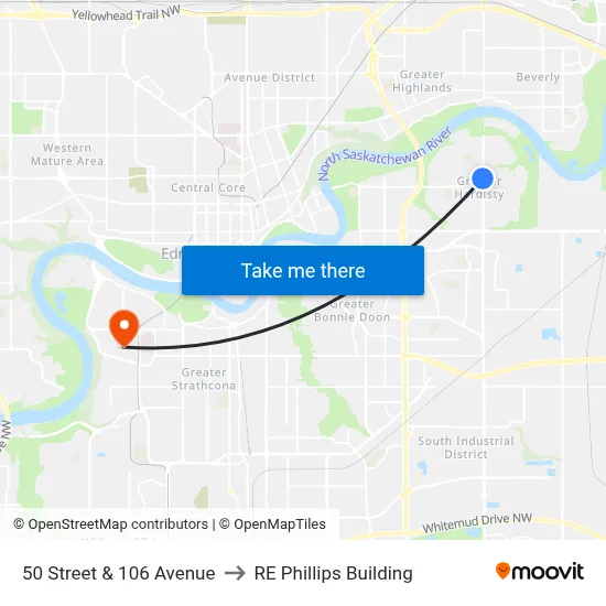 50 Street & 106 Avenue to RE Phillips Building map