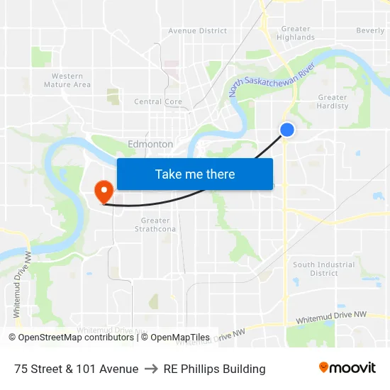 75 Street & 101 Avenue to RE Phillips Building map