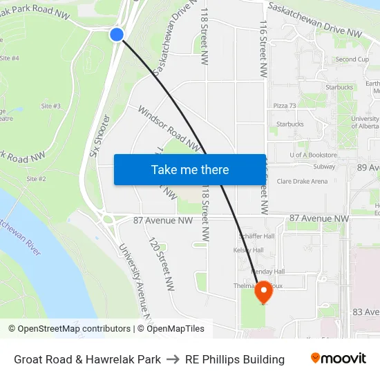 Groat Road & Hawrelak Park to RE Phillips Building map