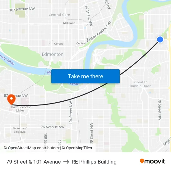 79 Street & 101 Avenue to RE Phillips Building map