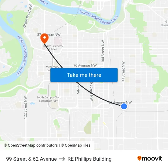 99 Street & 62 Avenue to RE Phillips Building map