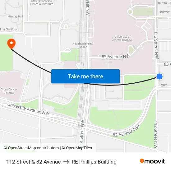 112 Street & 82 Avenue to RE Phillips Building map