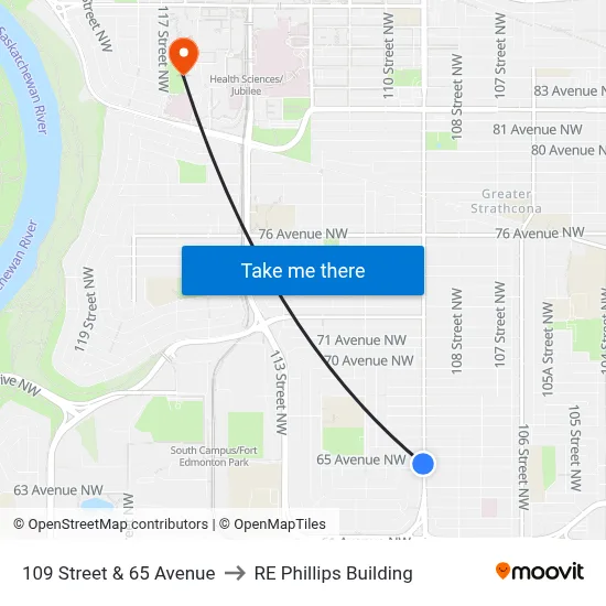 109 Street & 65 Avenue to RE Phillips Building map