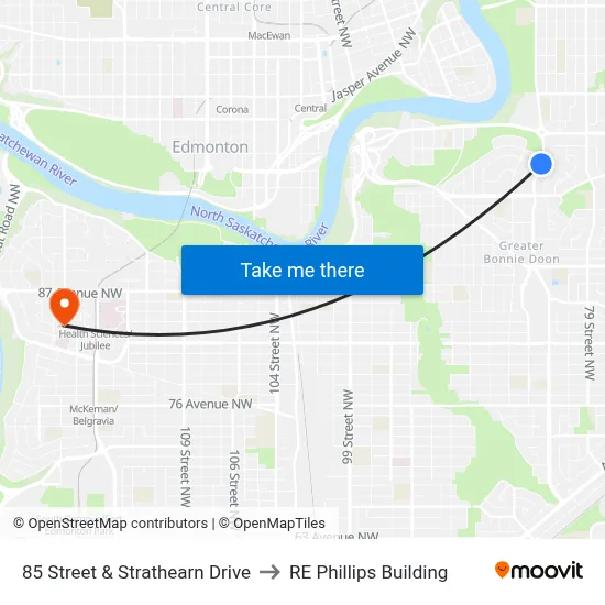 85 Street & Strathearn Drive to RE Phillips Building map