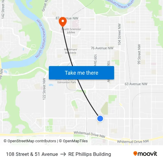 108 Street & 51 Avenue to RE Phillips Building map