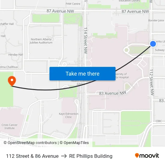 112 Street & 86 Avenue to RE Phillips Building map