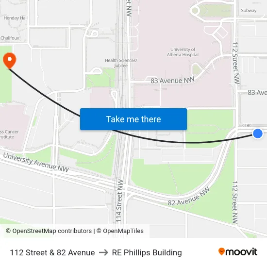 112 Street & 82 Avenue to RE Phillips Building map